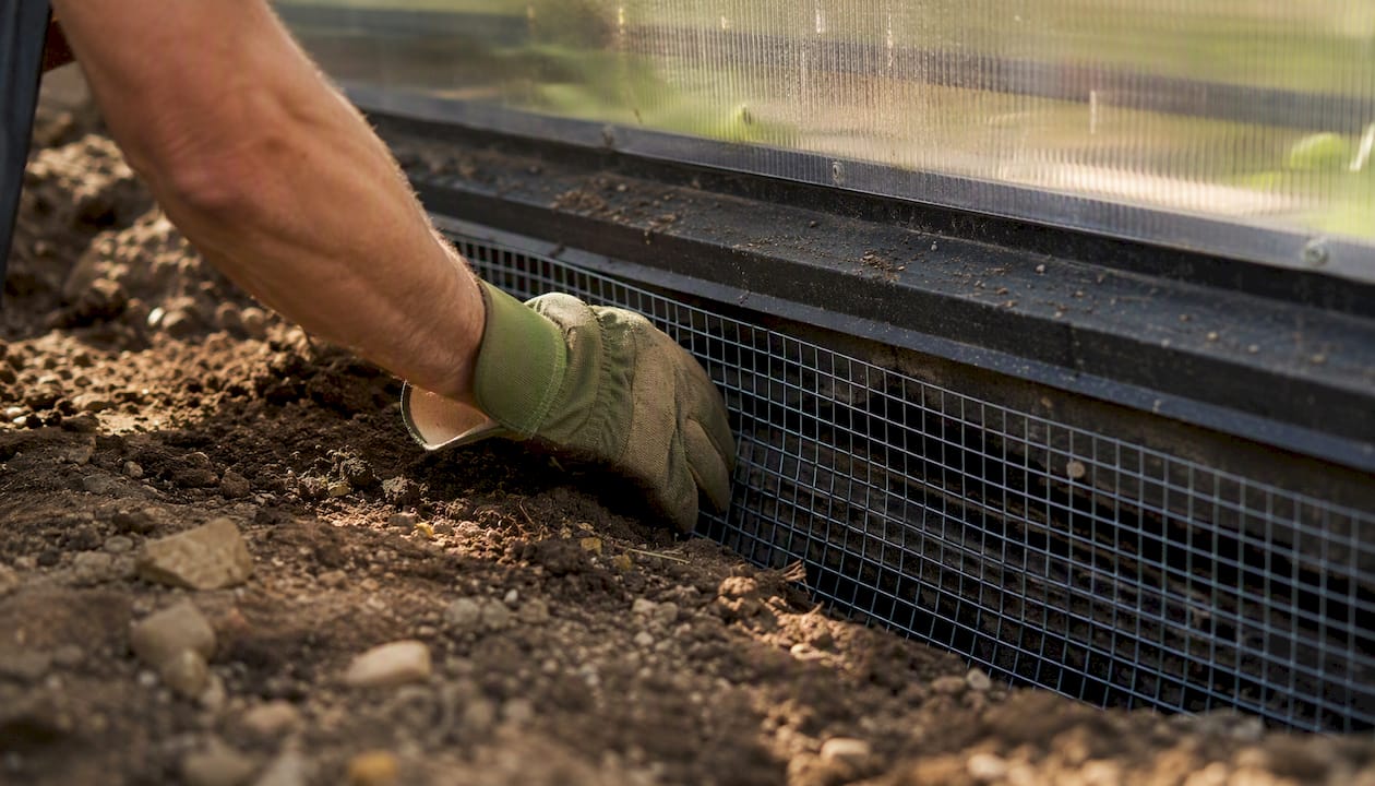 Hand installing underground hardware cloth barrier
