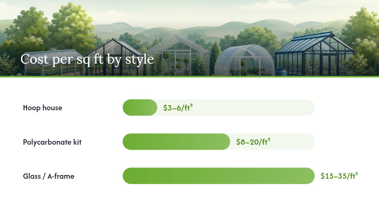 Cost comparison of greenhouses by size and style