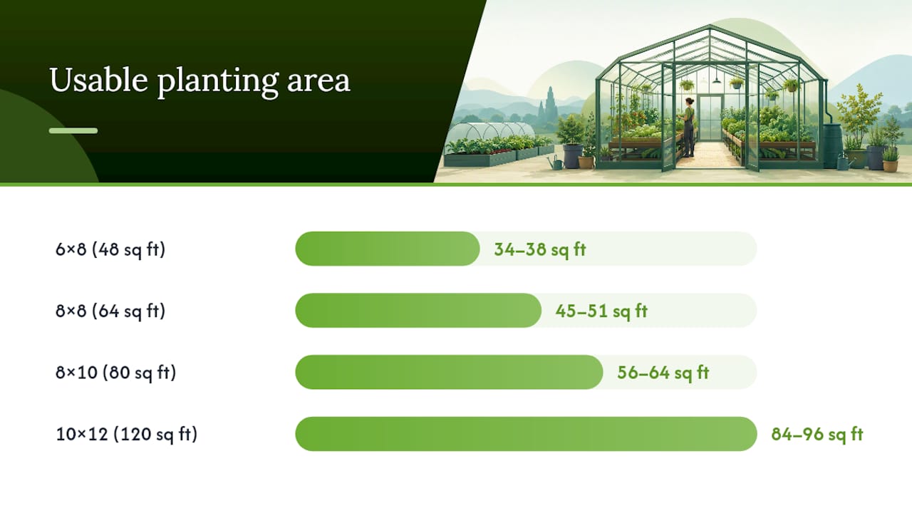 Diagram comparing nominal vs usable greenhouse floor area