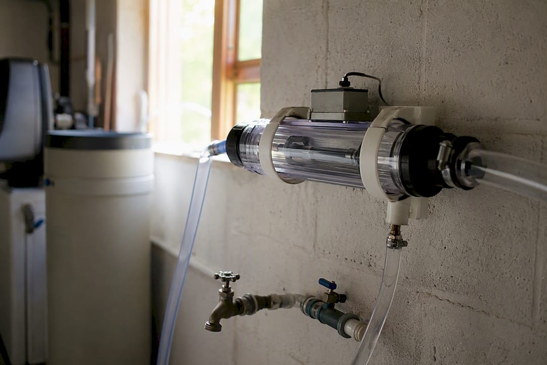 UV water purifier chamber on basement wall