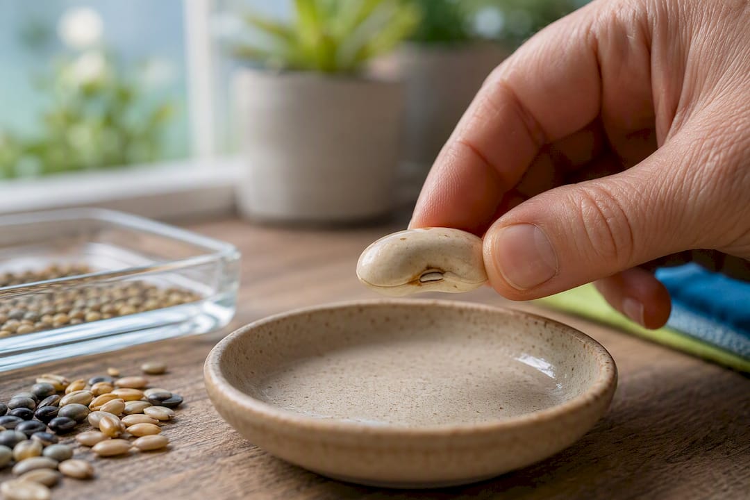 Hand performing bend test on bean seed