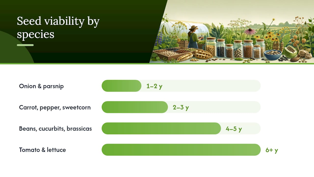 Approximate viability ranges for stored seeds
