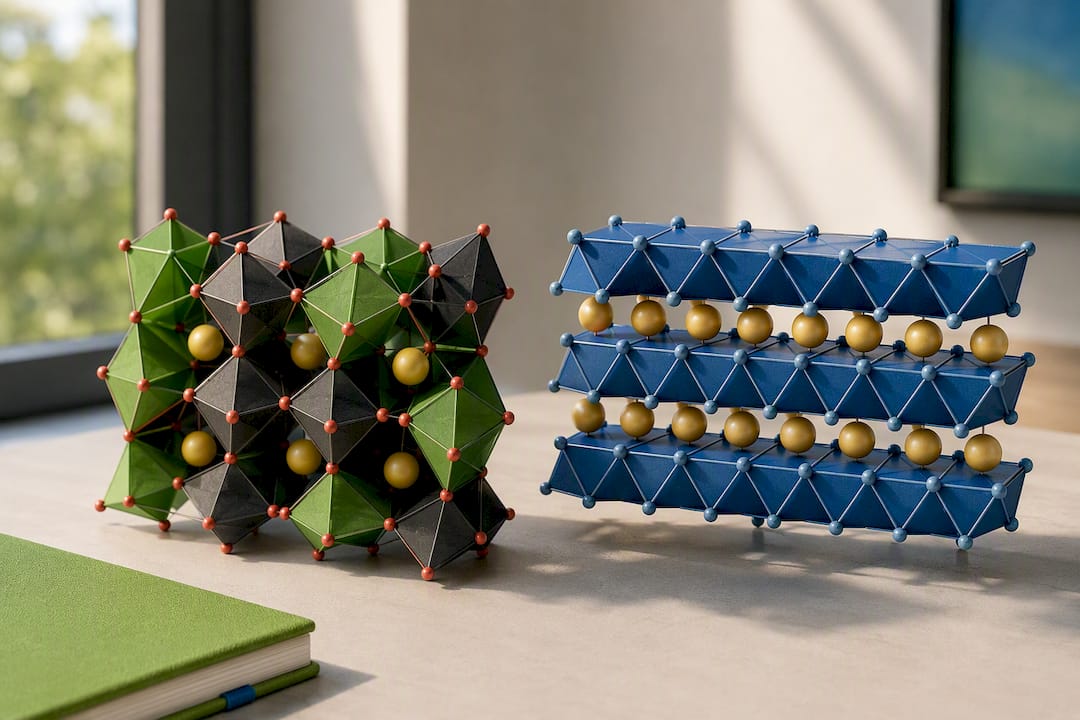 Illustration comparing two battery crystal structures