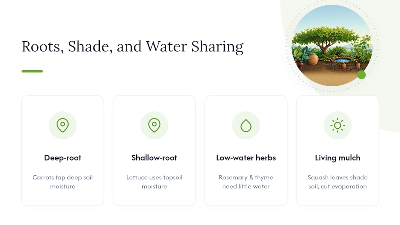 Companion plants using separate soil moisture zones