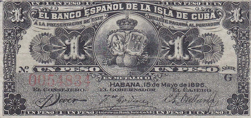 1896 - Cuba P47 Billete de 1 Peso