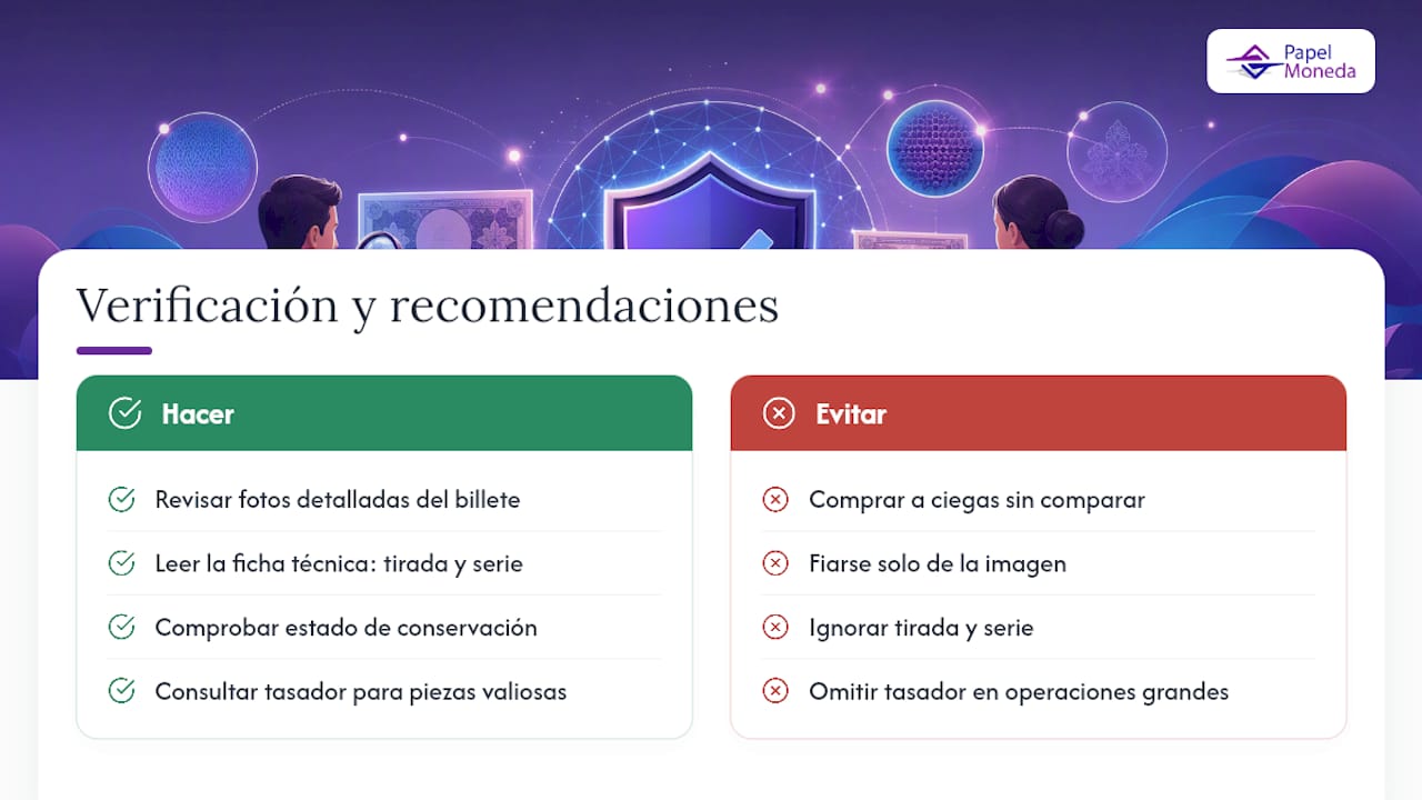Verificación editorial y lo que ofrece Papelmoneda.es a compradores e inversores — overview diagram
