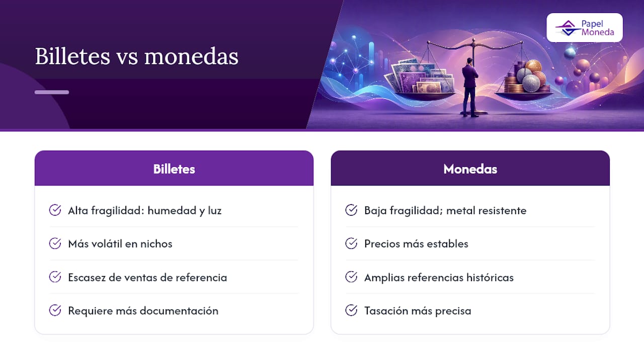 Comparación entre billetes y monedas antiguas