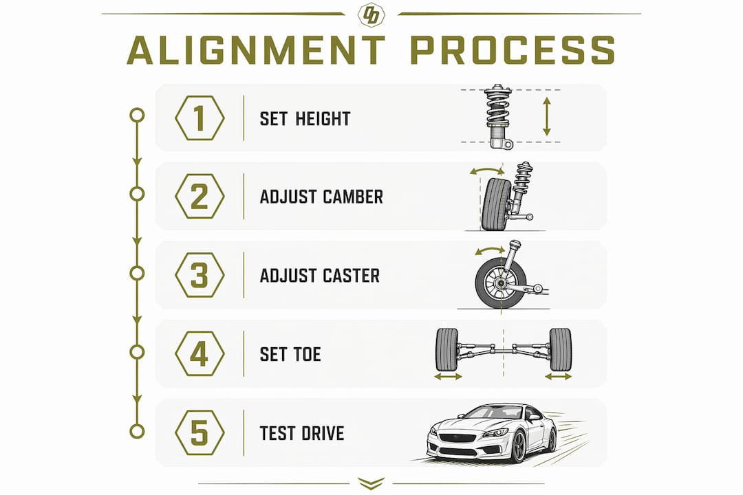 Infographic of coilover alignment adjustment steps