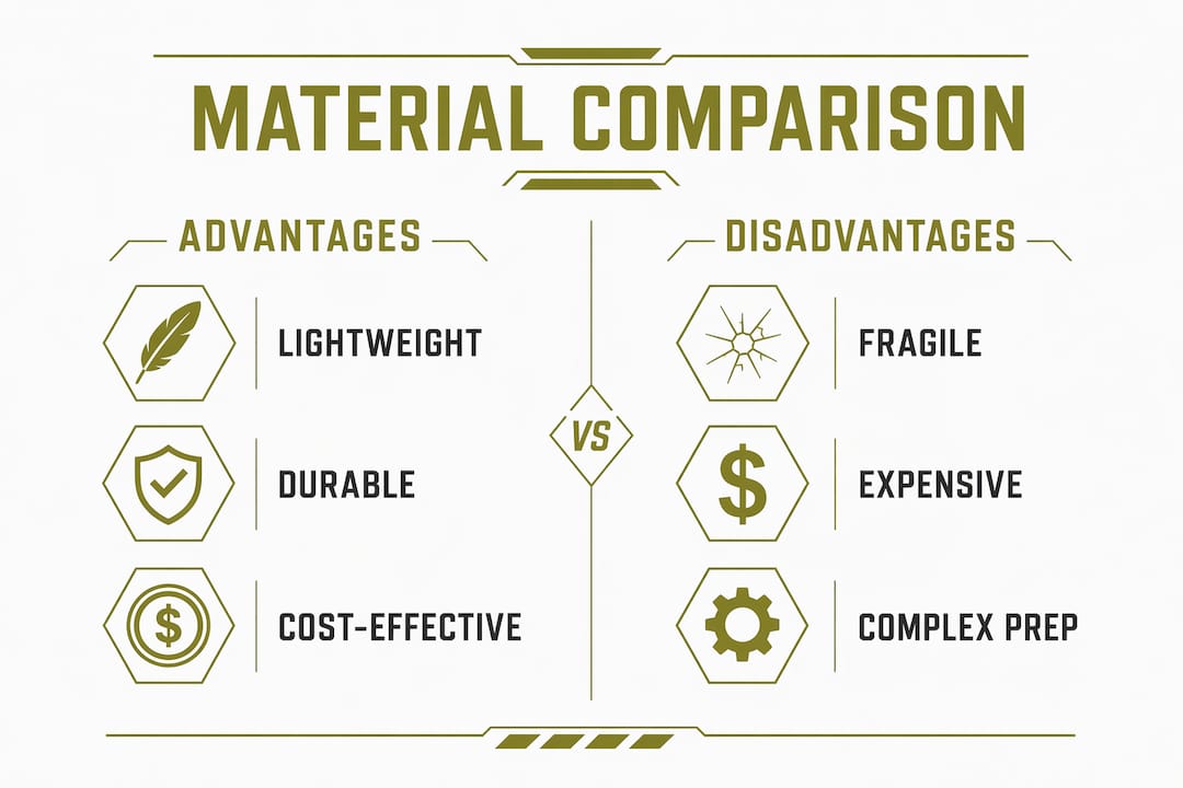 Infographic comparing body kit material pros and cons