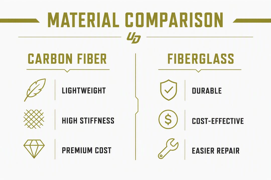 Infographic comparing carbon fiber and fiberglass materials