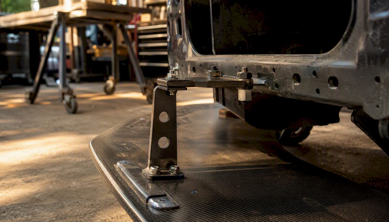 NA Miata splitter L-spacer and mounting detail