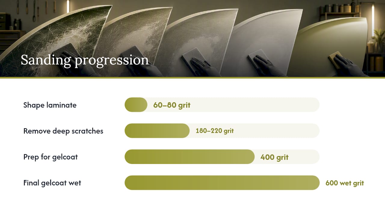 How do you sand, fair, and finish a fiberglass repair? — overview diagram