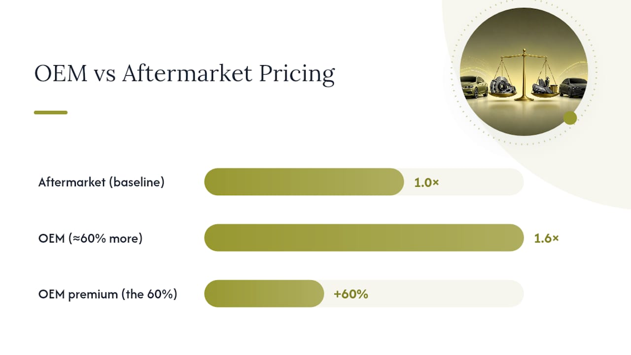 Bar chart comparing OEM and aftermarket part costs