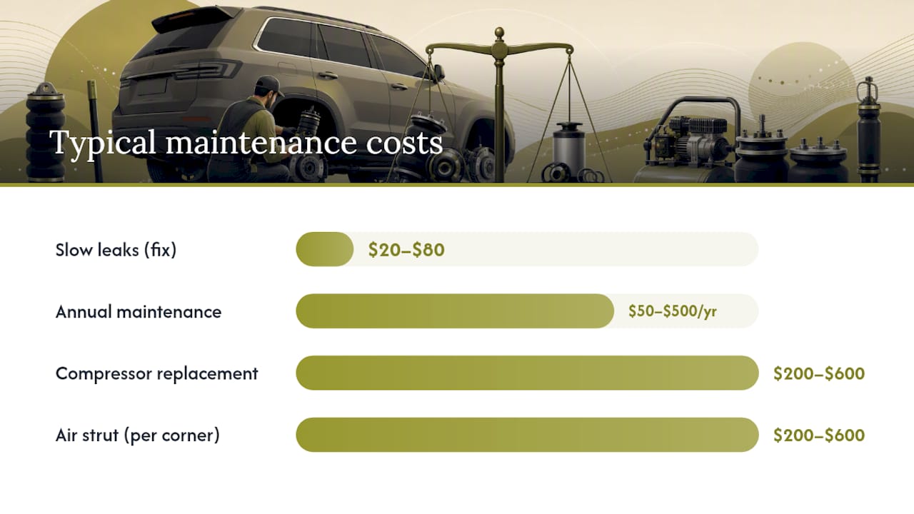 Diagram of air suspension failure signs and maintenance costs