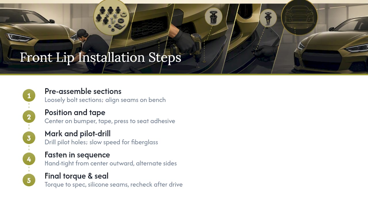 Step-by-Step Front Lip Installation Workflow — overview diagram