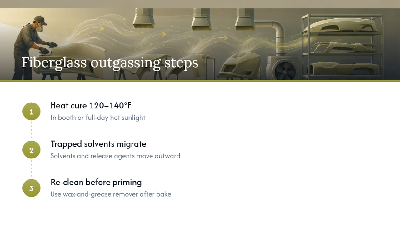 Fiberglass outgassing and re-cleaning process
