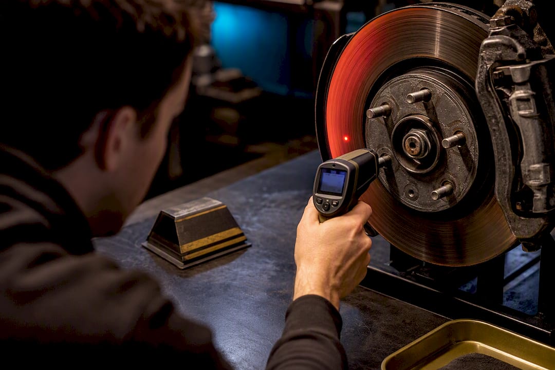 Infrared gun measuring brake rotor heat