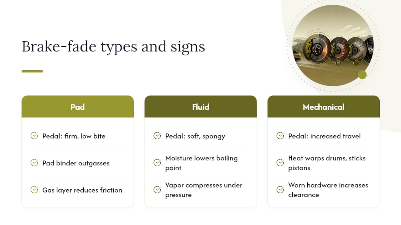 Comparison of three brake fade mechanisms
