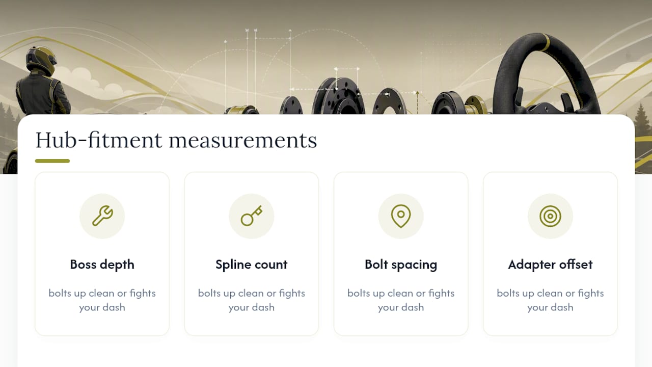 Four-part steering hub fitment checklist