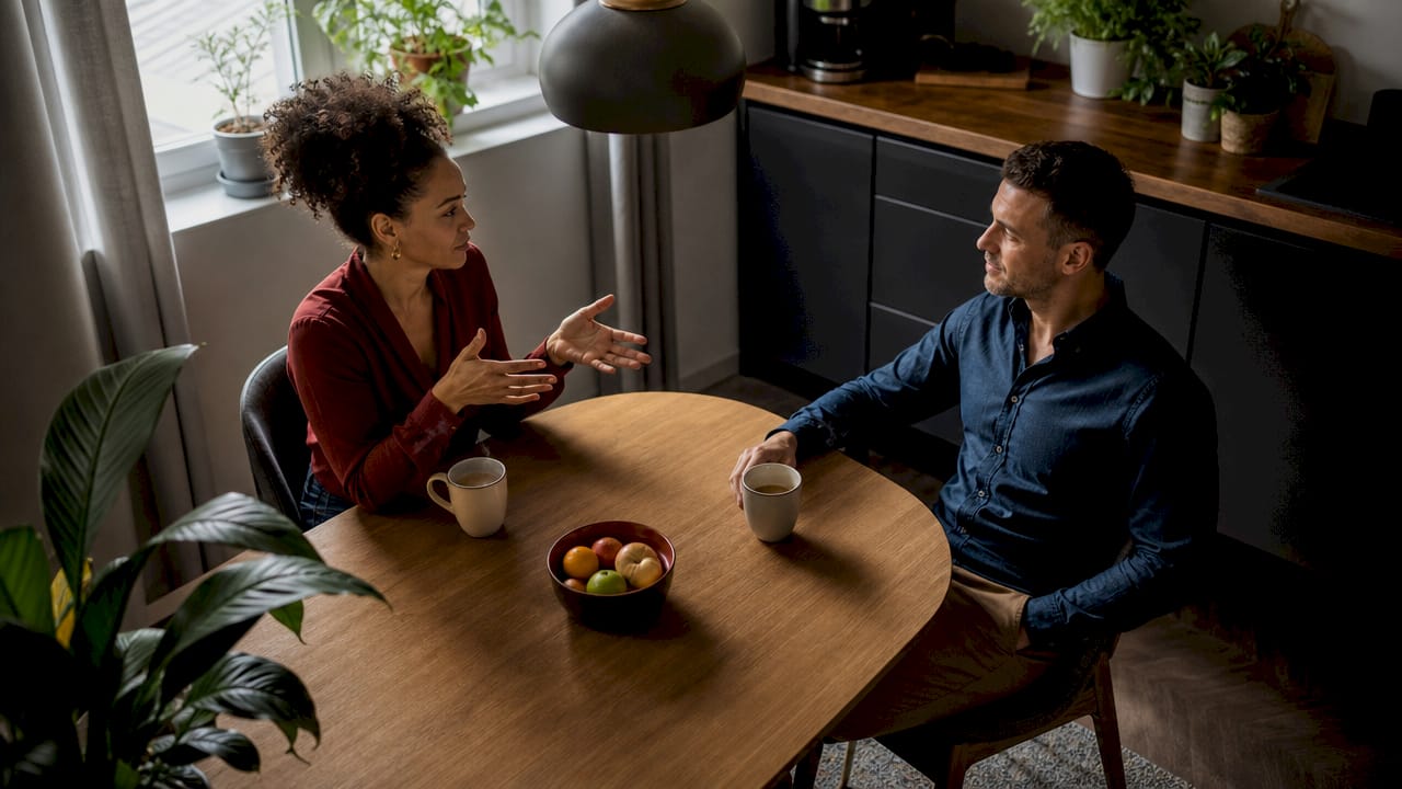 Couple discussing emotional differentiation at home