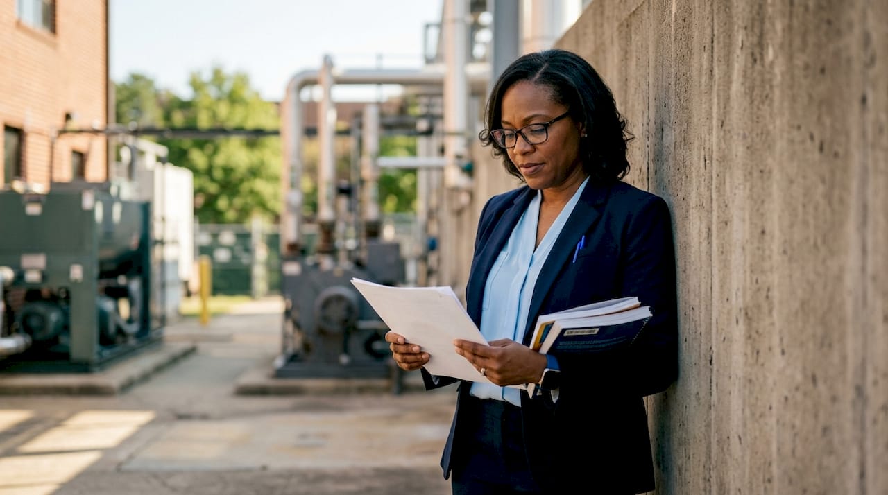 Safety manager reviewing compliance documents