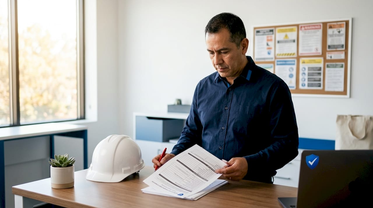 Safety manager reviewing OSHA compliance reports