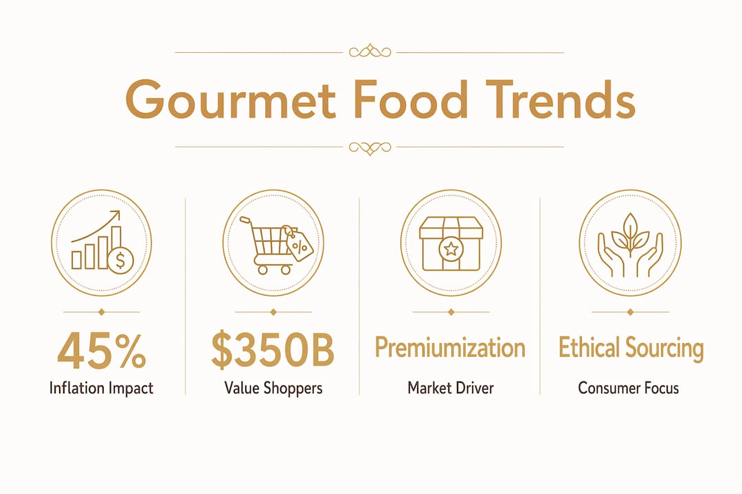 Infographic illustrating key gourmet food buying trends with statistics