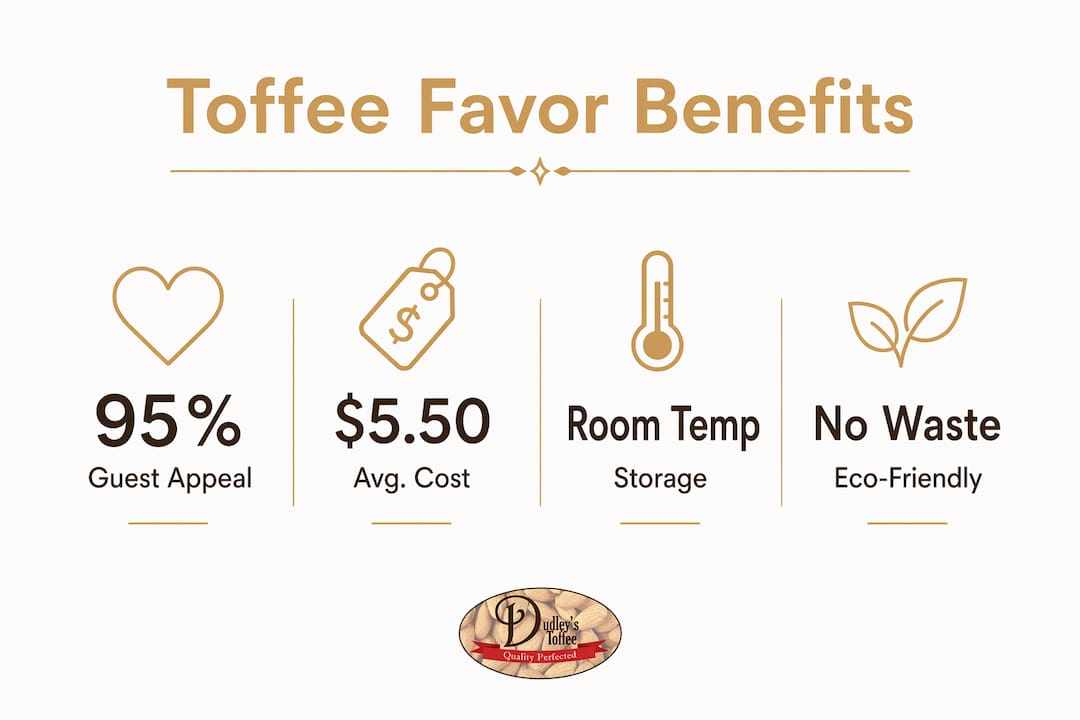 Infographic showing key benefits of toffee favors at events
