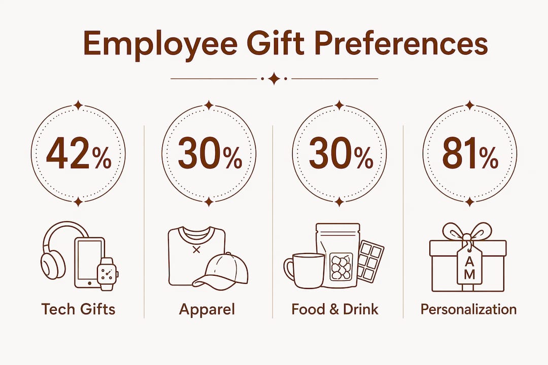 Infographic showing employee gift category percentages