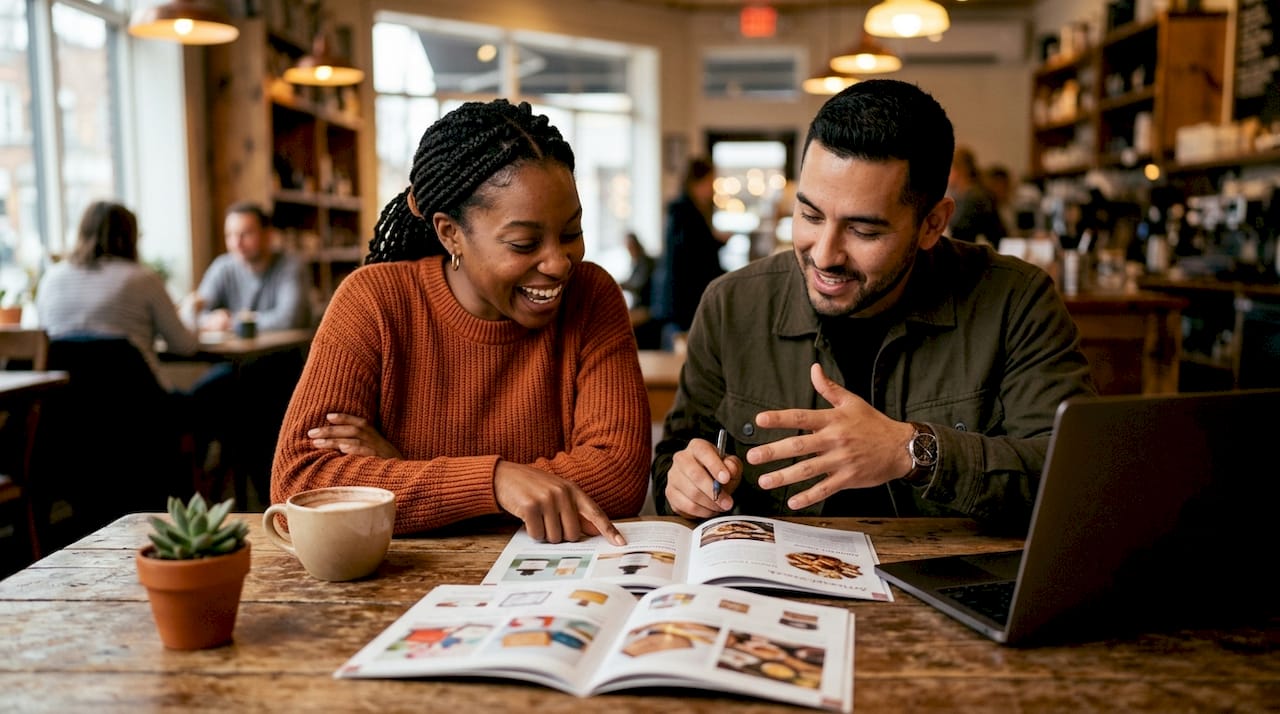 Colleagues reviewing employee gift options