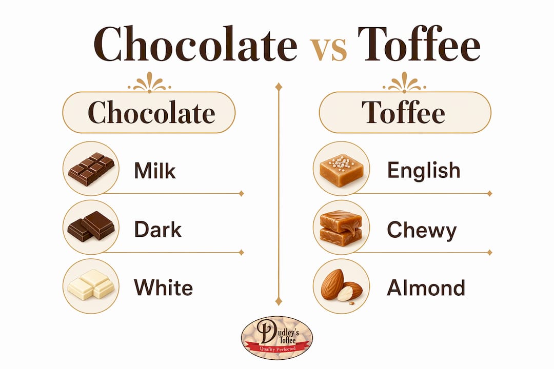 Infographic comparing chocolate and toffee varieties