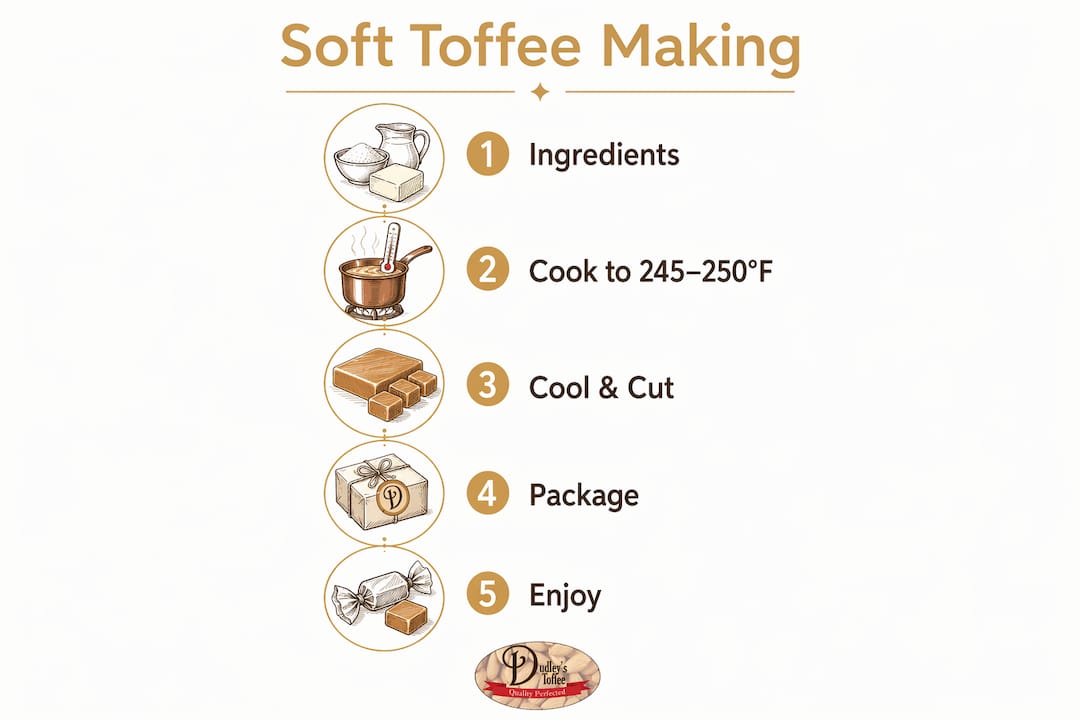 Infographic illustrating soft toffee making process steps