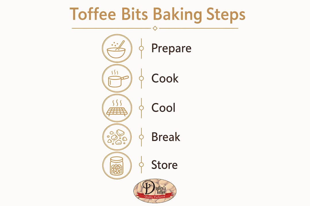 Infographic illustrating baking steps with toffee bits