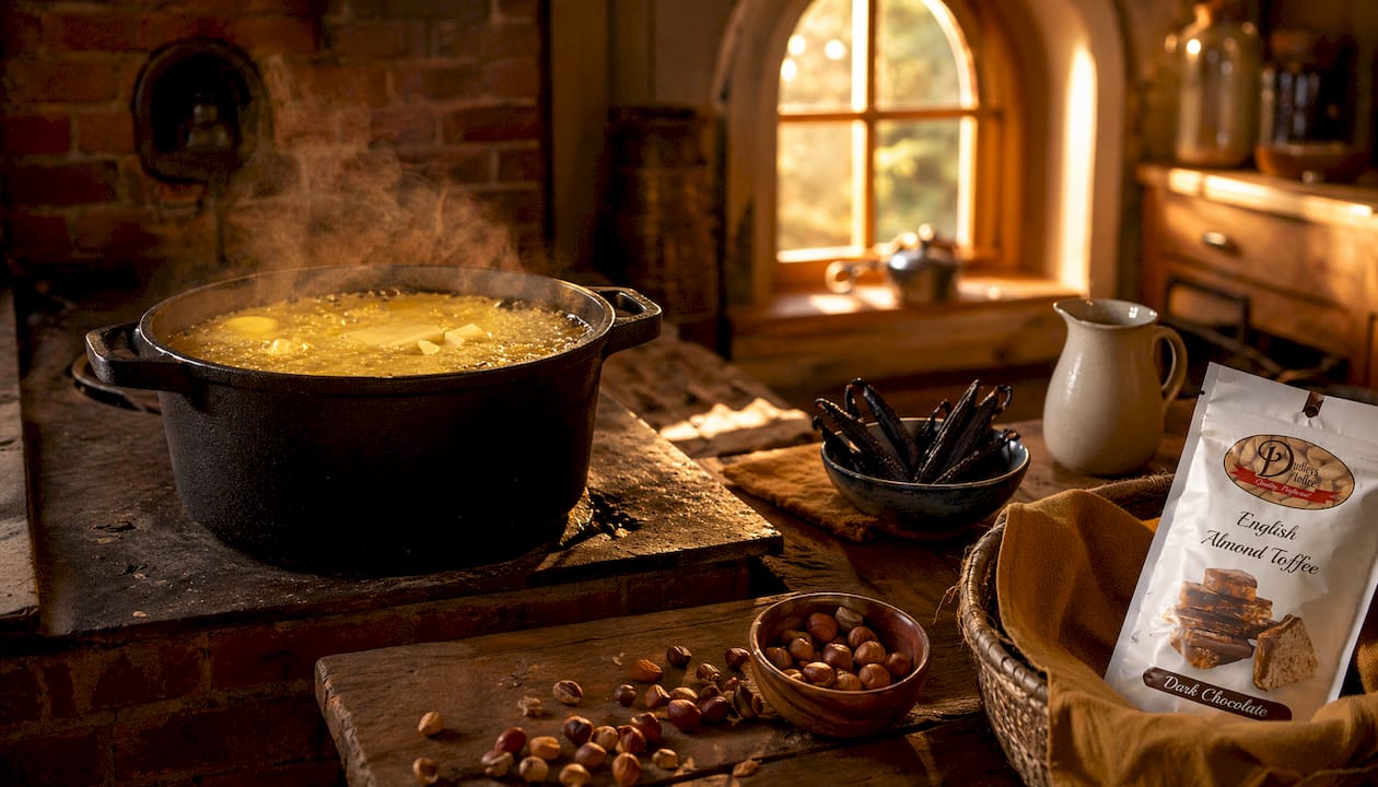 Browning butter in saucepan on wooden stove