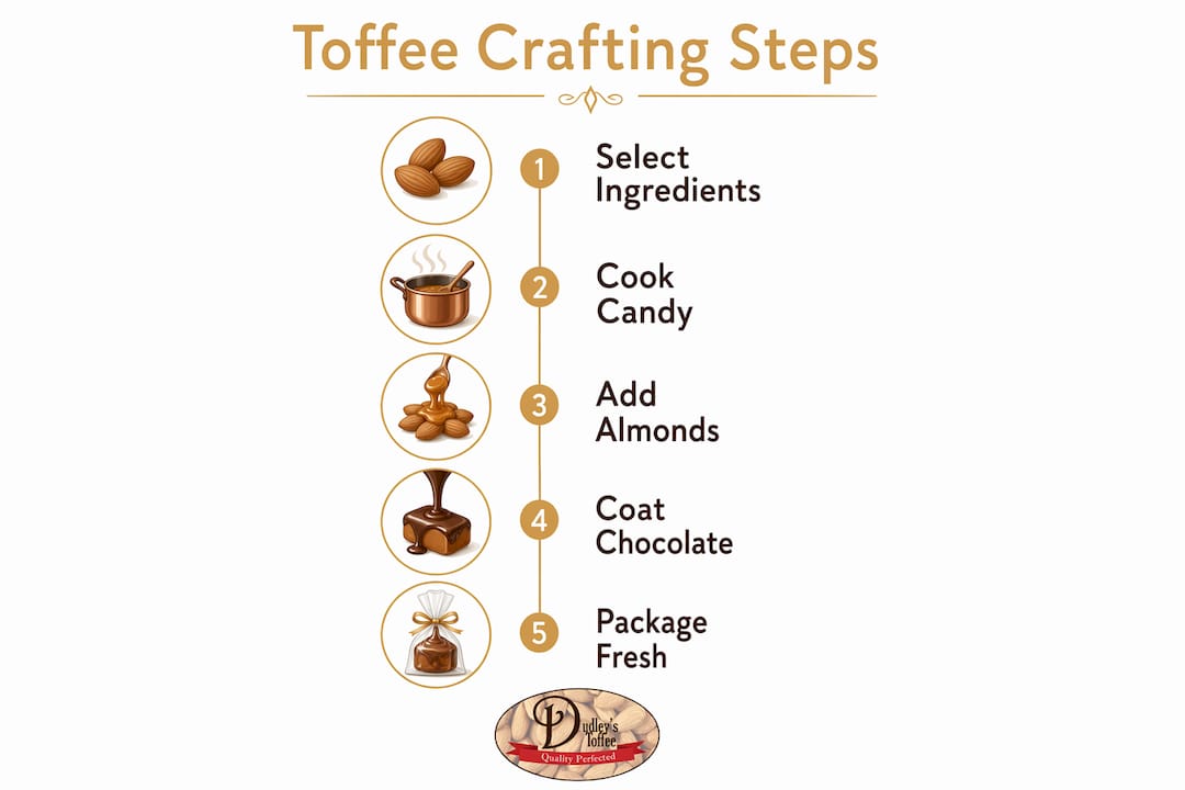 Infographic showing handcrafted toffee production steps