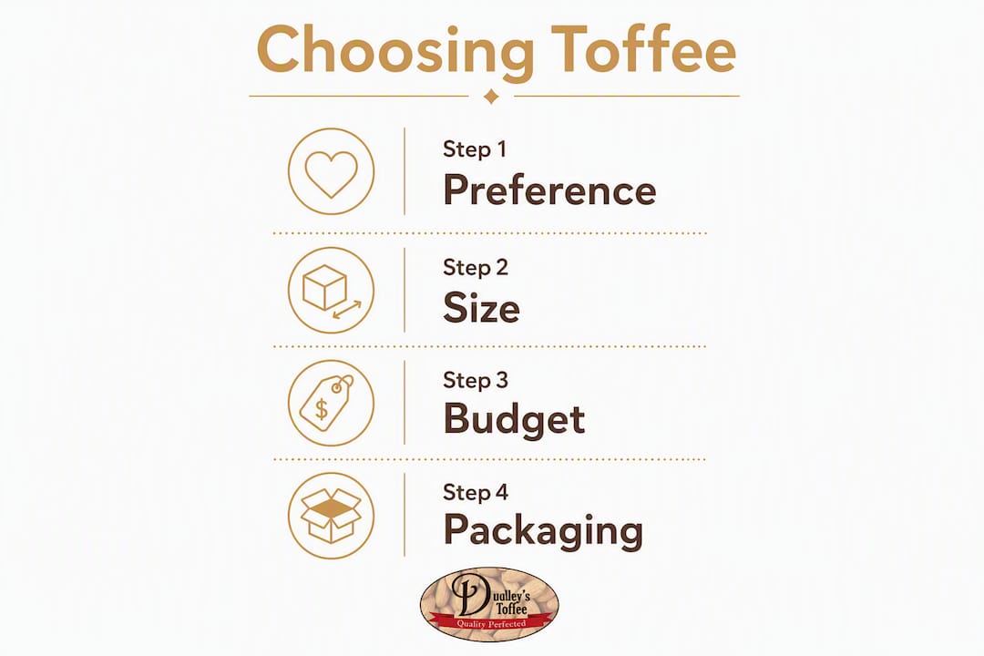Infographic illustrating four steps for choosing toffee gifts