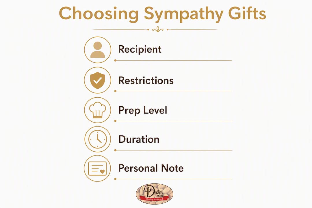 Infographic showing steps to choose sympathy food gifts