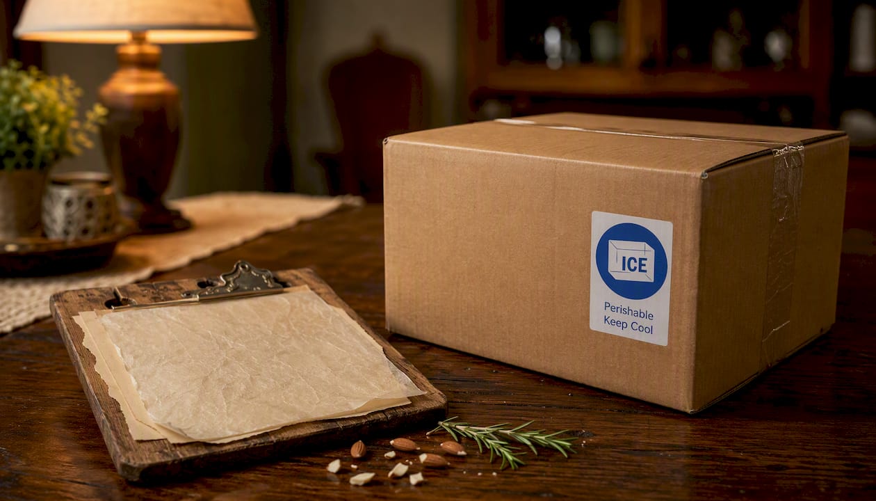 Sealed shipping box with perishable label