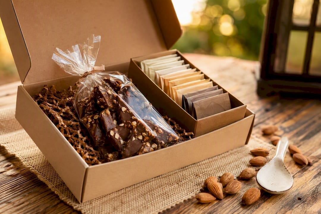 Curated corporate gift box with toffee and tea sampler