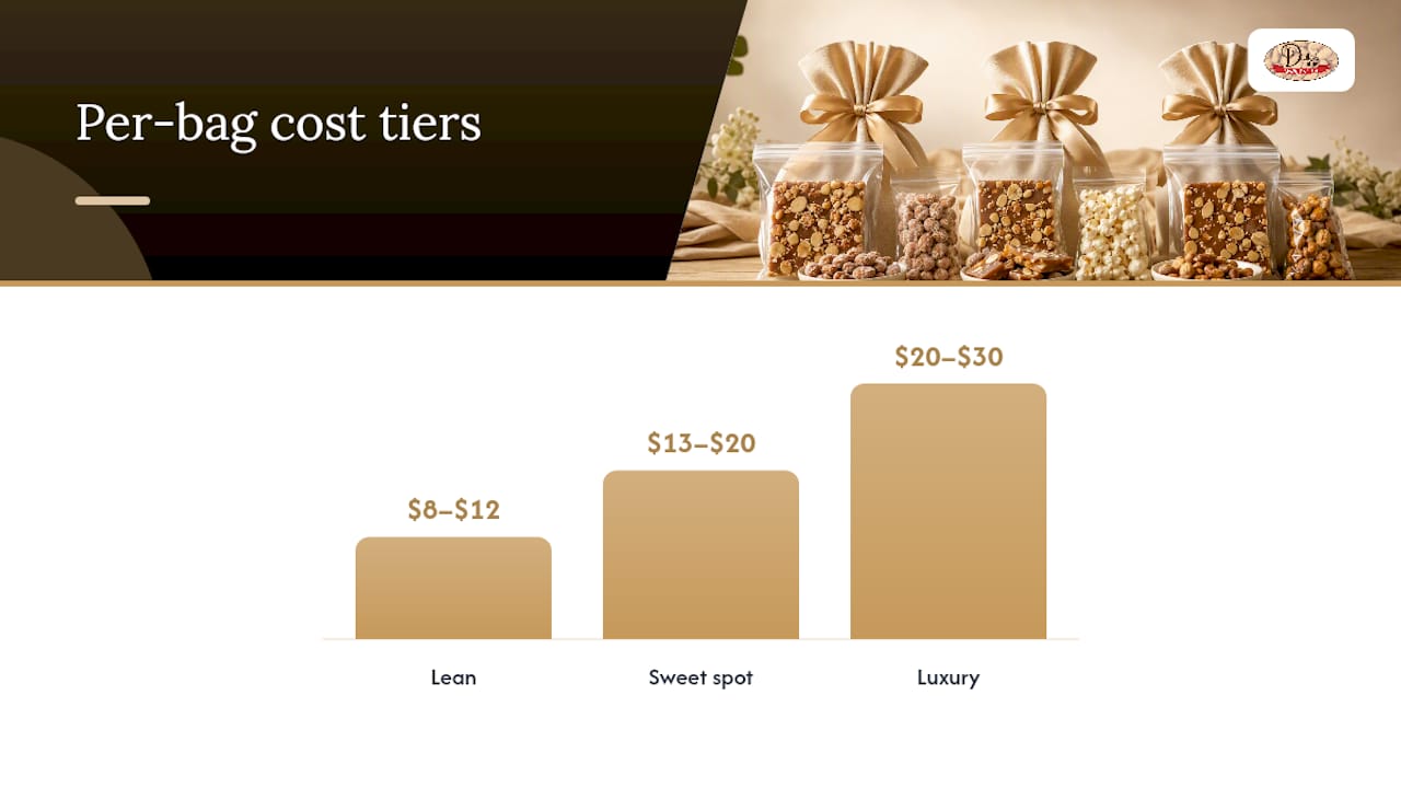 Diagram of snack sourcing lanes for wedding bags