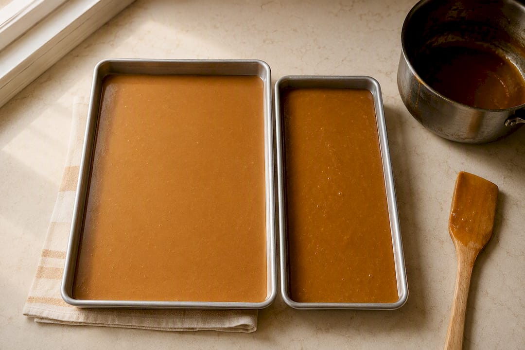 Shallow and deep toffee pours compared