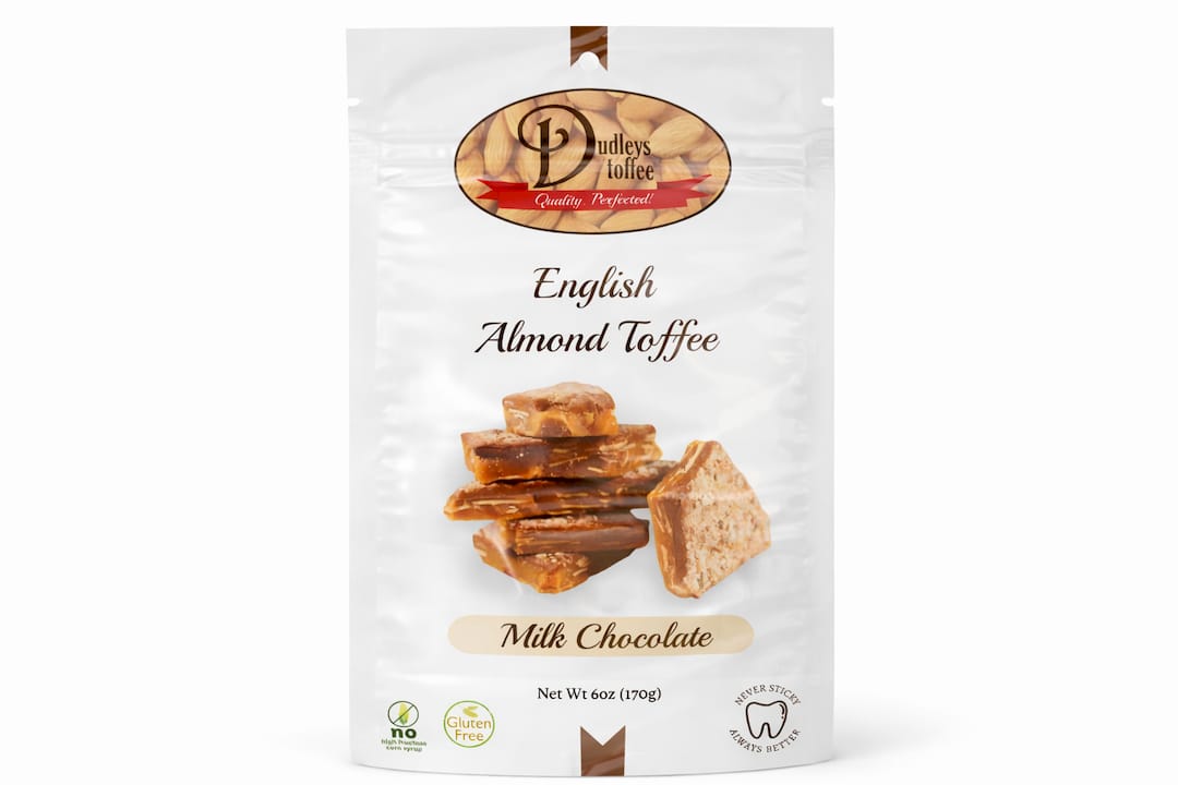 Dudley’s English Almond Toffee 6oz Milk or Dark Chocolate