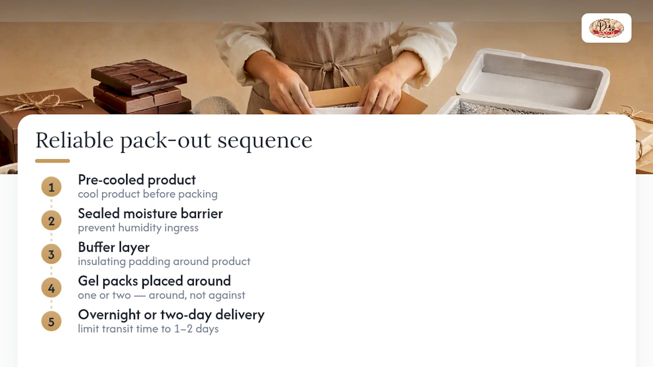 Chocolate shipping pack-out sequence