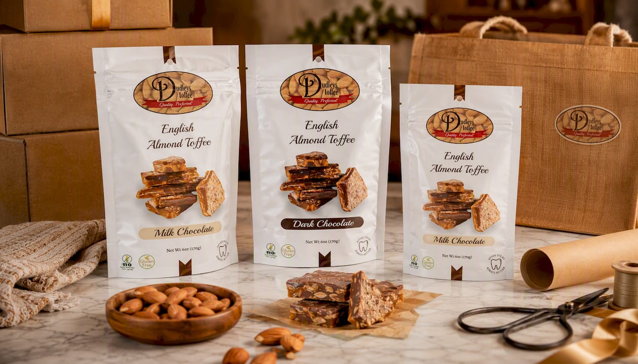 Milk & Dark Chocolate English Toffee | 6oz Bags | Mixed Case (12 Milk / 12 Dark)