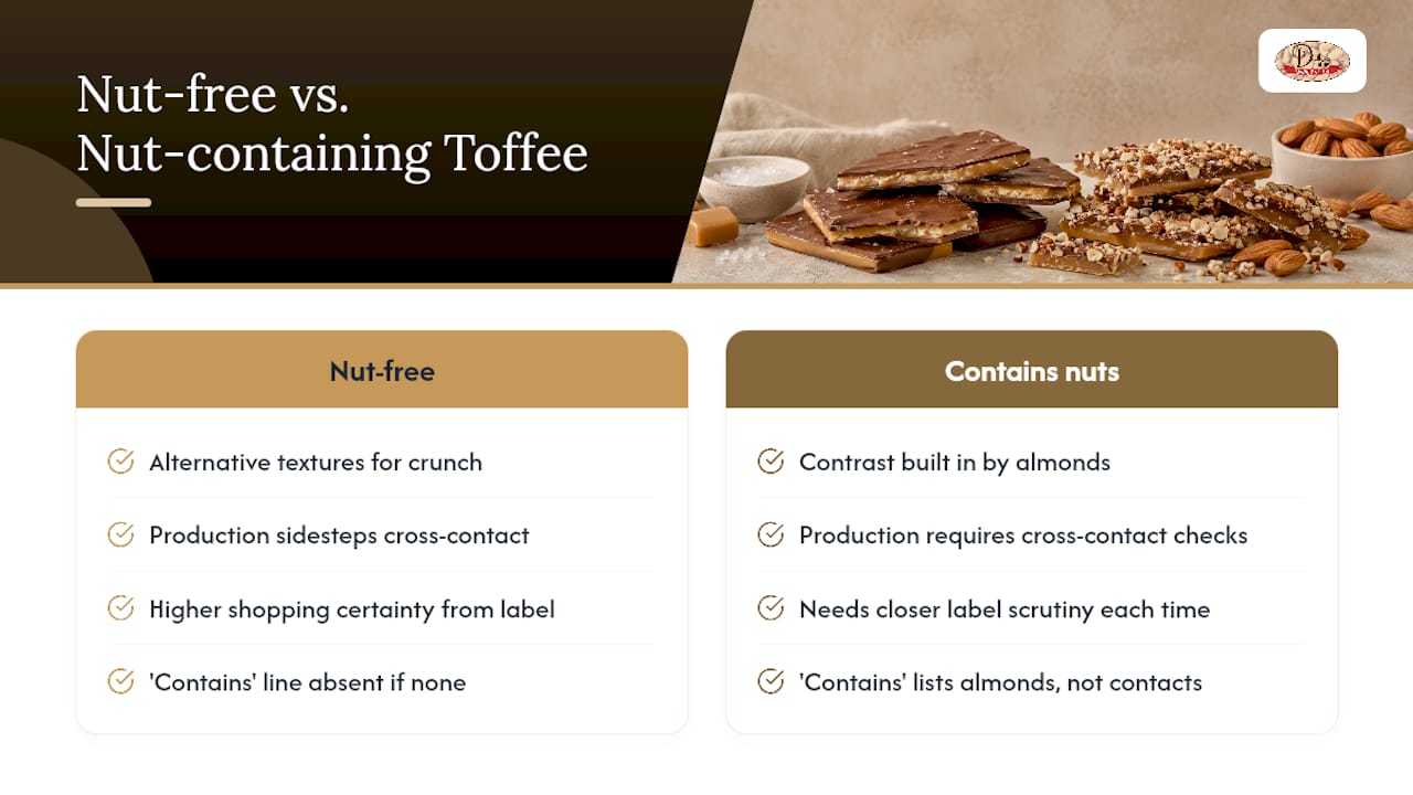 Nut-Free Toffee vs. Toffee Containing Nuts: What Actually Changes — overview diagram