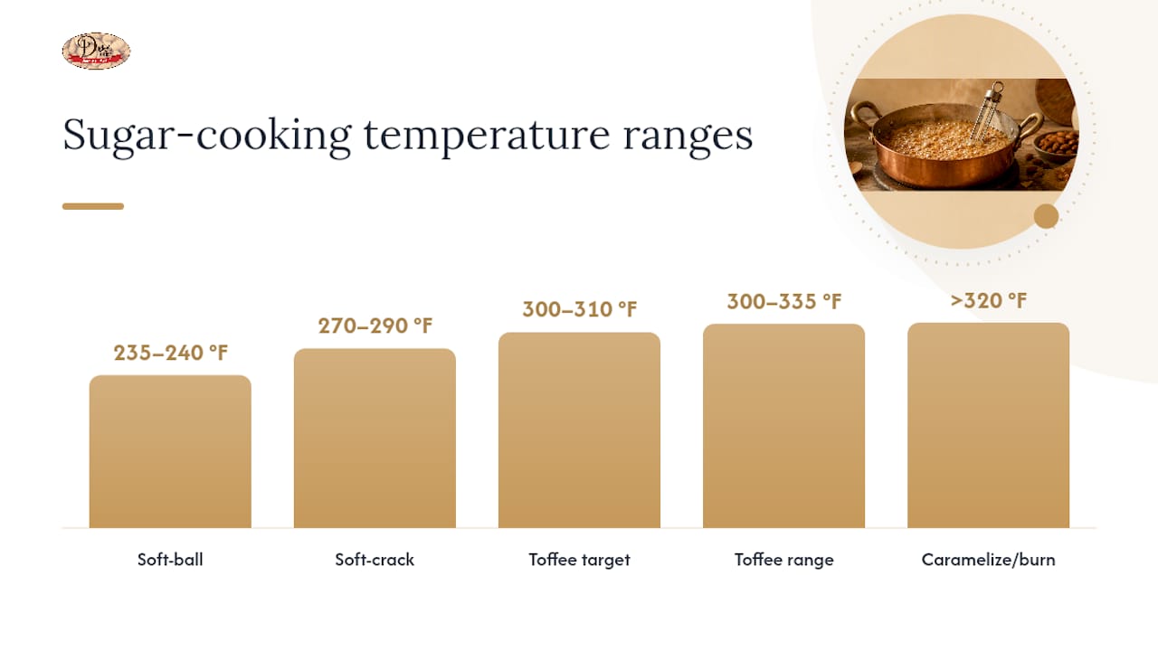 Sugar cooking stages and toffee temperature ranges