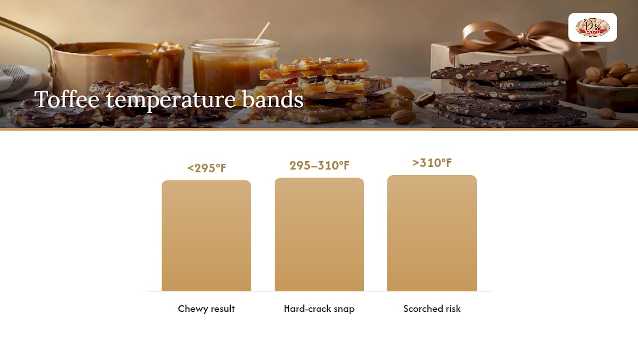 Toffee temperature range and texture outcomes