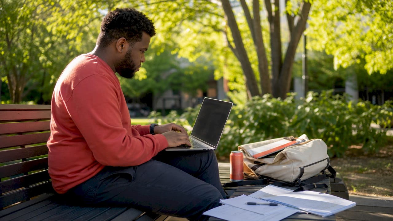 Man using LSAT error log spreadsheet in library