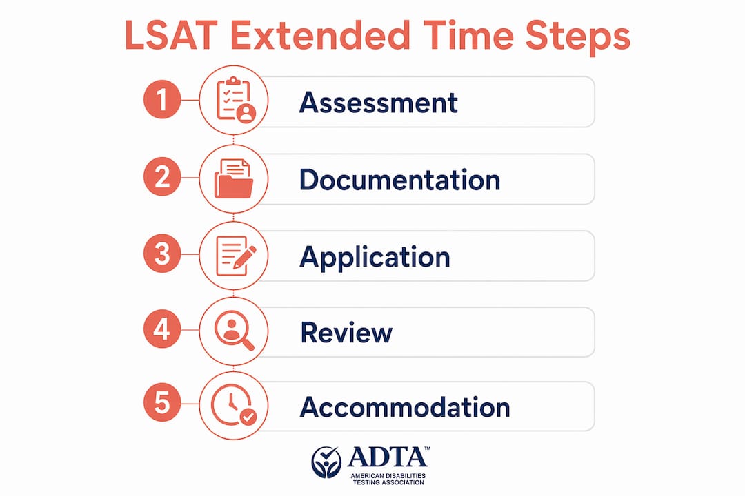 Infographic outlining LSAT extended time application steps