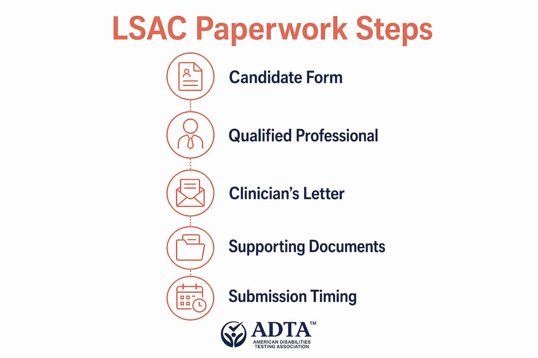 Infographic showing LSAC accommodation paperwork steps